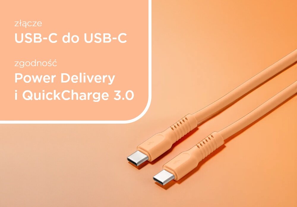 KABEL USB-C COLORUM CK60-CC-14 1.8 M Peach Fuzz wizualizacja pole tekstowe kabel końcówki Aksamitny i ekstra trwały bezpieczeństwo matowa aksamitna powłoka Zapobiega plątaniu Wzmocnione konektory długość 1,8 m