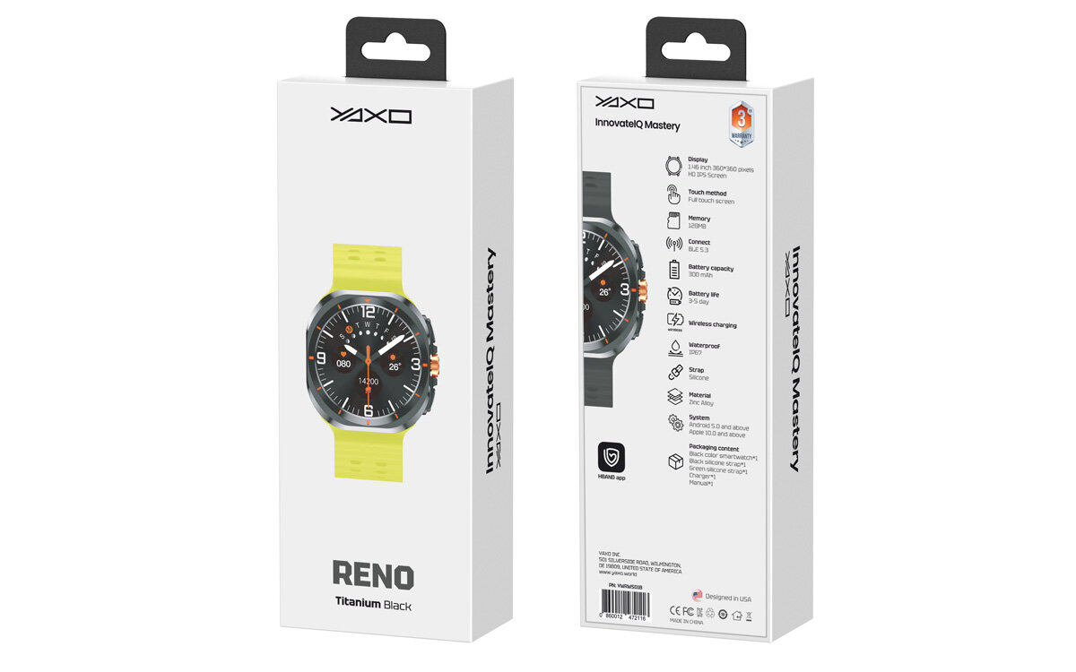 Smartwatch YAXO Reno pudełko Bluetooth połączenia