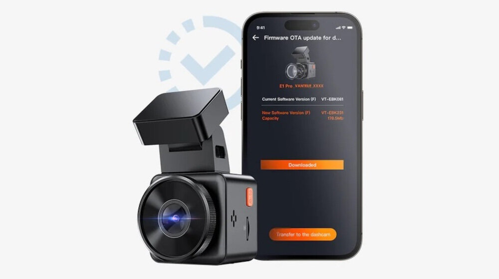 Wideorejestrator VANTRUE E1 Pro LTE - Łatwa aktualizacja systemu, wideorejestrator pod skosem, smartfon z aktualizacją systemu