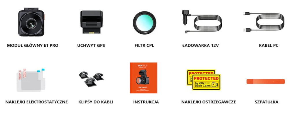 Wideorejestrator VANTRUE E1 Pro LTE - zestaw