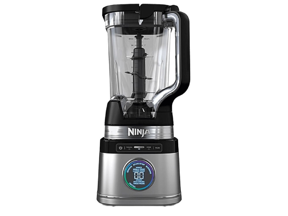 Blender kielichowy NINJA Power Blender Pro TB201EU blender szara podstawa ostrza dzbanek wyświetlacz białe tło łatwe szybkie czyszczenie pojemniki ostrza pokrywa umieszczenie w górnym koszu zmywarki komfortowe użytkowanie zawsze gotowe do kolejnego użycia