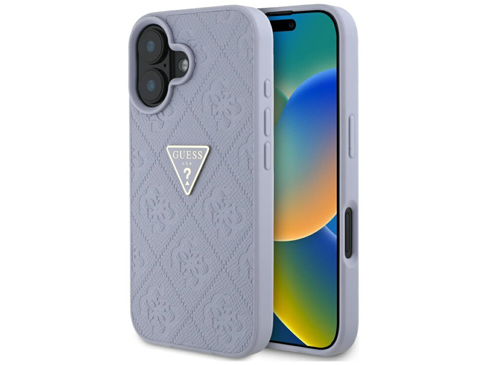 Etui Guess Hot Stamp 4G Pattern Triangle Metal Logo Pokrowiec pokazany z obu stron pokrowiec etui case telefon smartfon