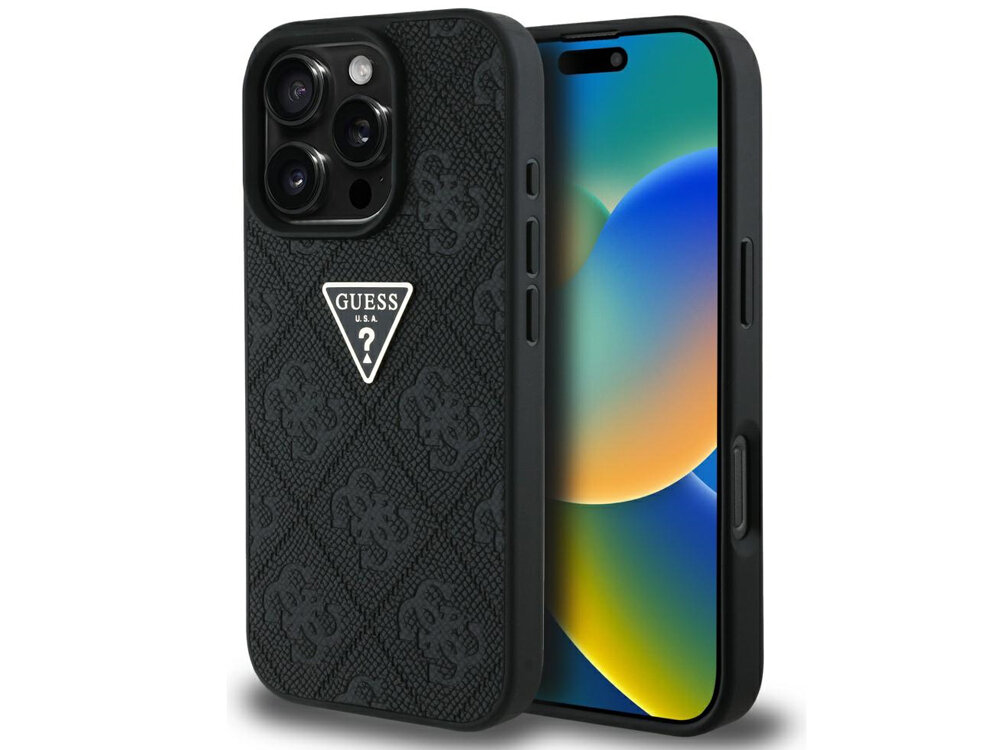 Etui Guess Hot Stamp 4G Pattern Triangle Metal Logo Pokrowiec pokazany z obu stron pokrowiec etui case telefon smartfon