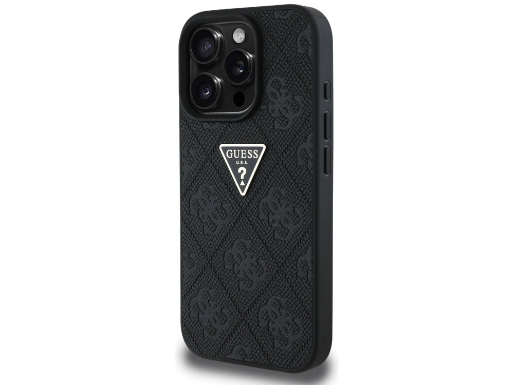 Etui Guess Hot Stamp 4G Pattern Triangle Metal Logo Pokrowiec pokazany z przodu estetyka trwałość ochrona dodatek stylowy wygląd