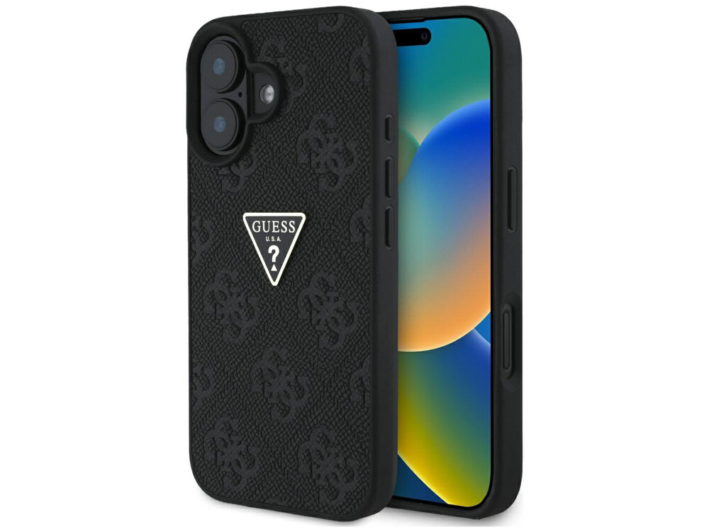 Etui Guess Hot Stamp 4G Pattern Triangle Metal Logo Pokrowiec pokazany z obu stron pokrowiec etui case telefon smartfon