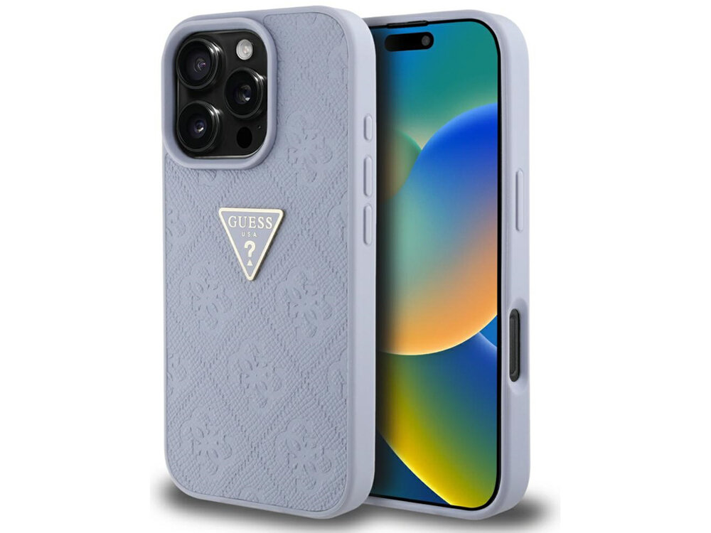 Etui Guess Hot Stamp 4G Pattern Triangle Metal Logo Pokrowiec pokazany z obu stron pokrowiec etui case telefon smartfon