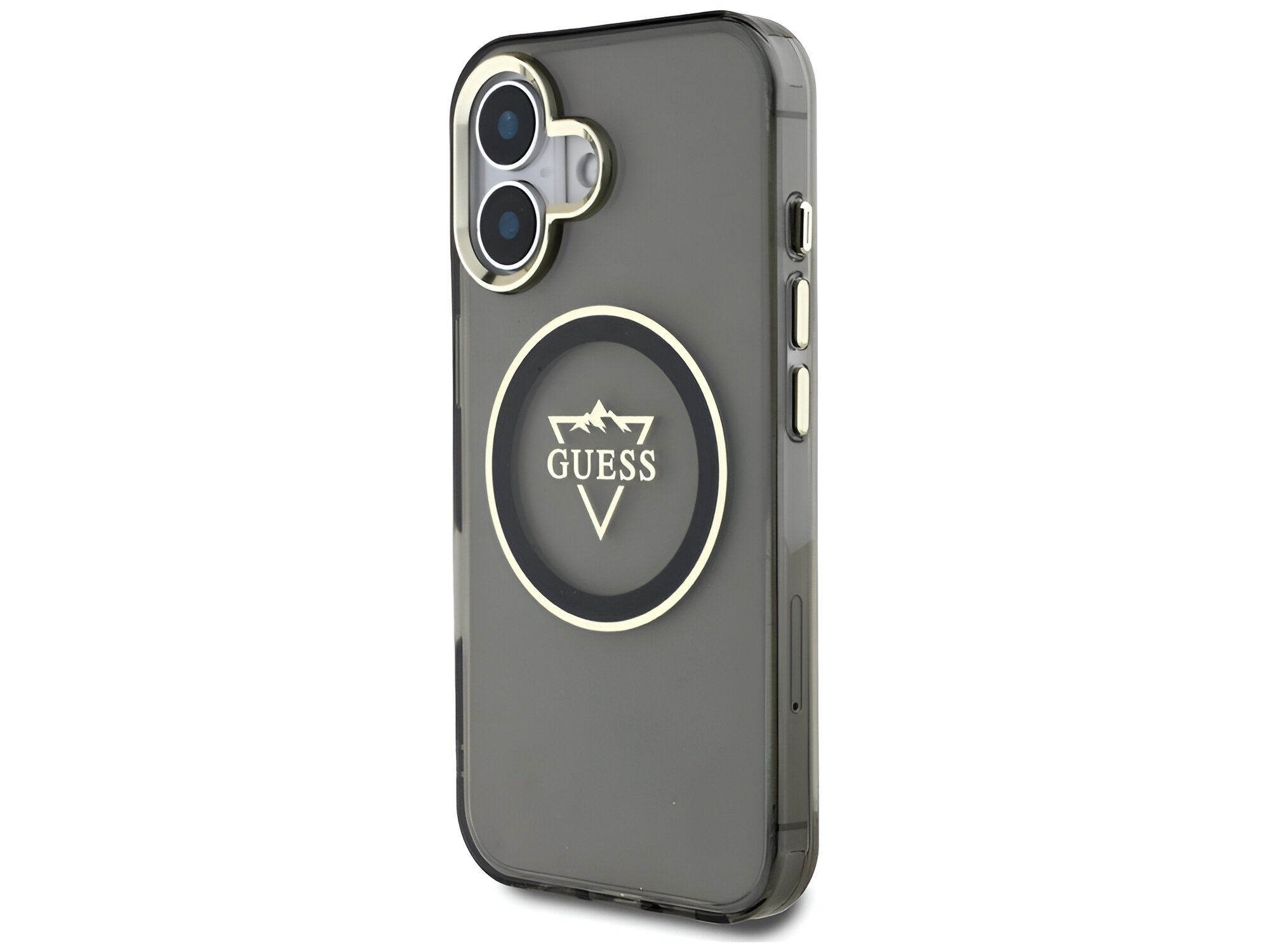 Etui Guess IML Metal Mountain Logo MagSafe pokrowiec przód pokazany z przodu wzór logo góry koło elegancja nowoczesność