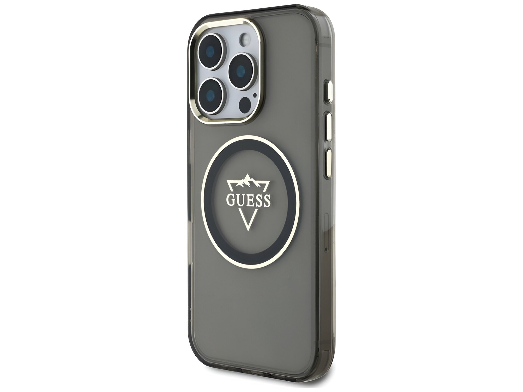 Etui Guess IML Metal Mountain Logo MagSafe pokrowiec przód pokazany z przodu wzór logo góry koło elegancja nowoczesność