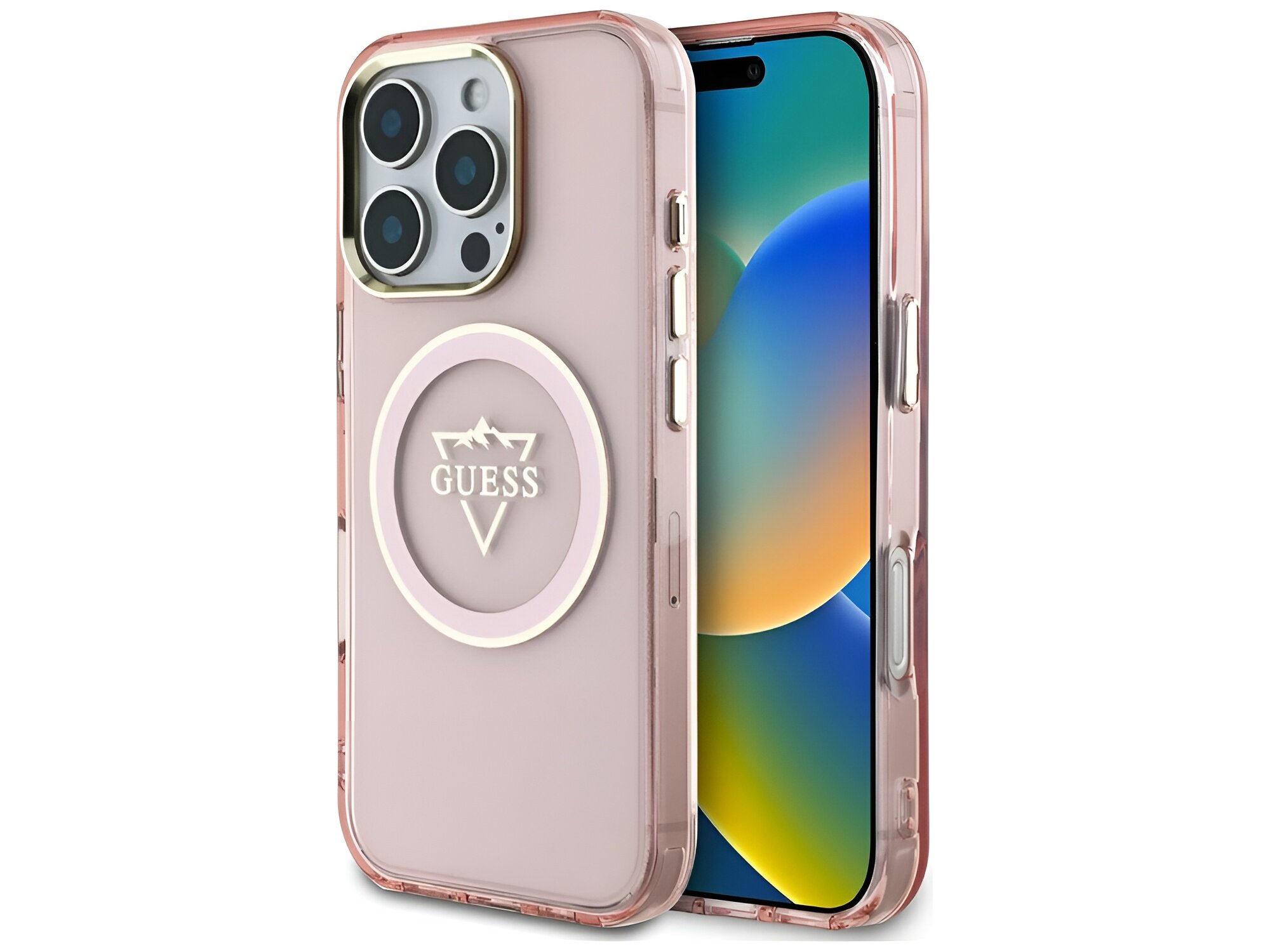 Etui Guess IML Metal Mountain Logo MagSafe pokrowiec przód i tył pokazany z obu stron pokrowiec etui case telefon smartfon