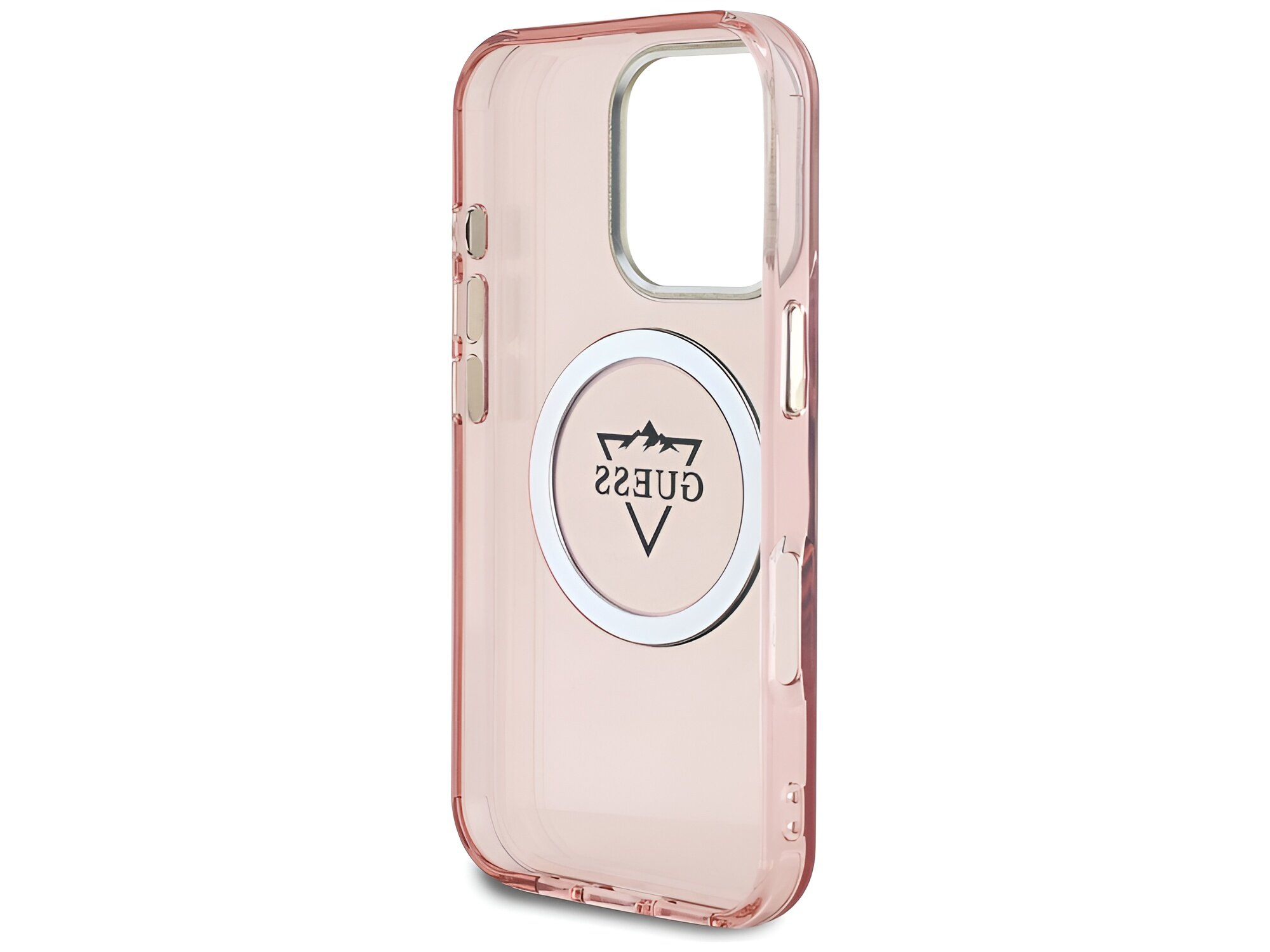 Etui Guess IML Metal Mountain Logo MagSafe Pokazany środek pokrowca kompatybilność szybkie stabilne dopasowane dostęp komfort