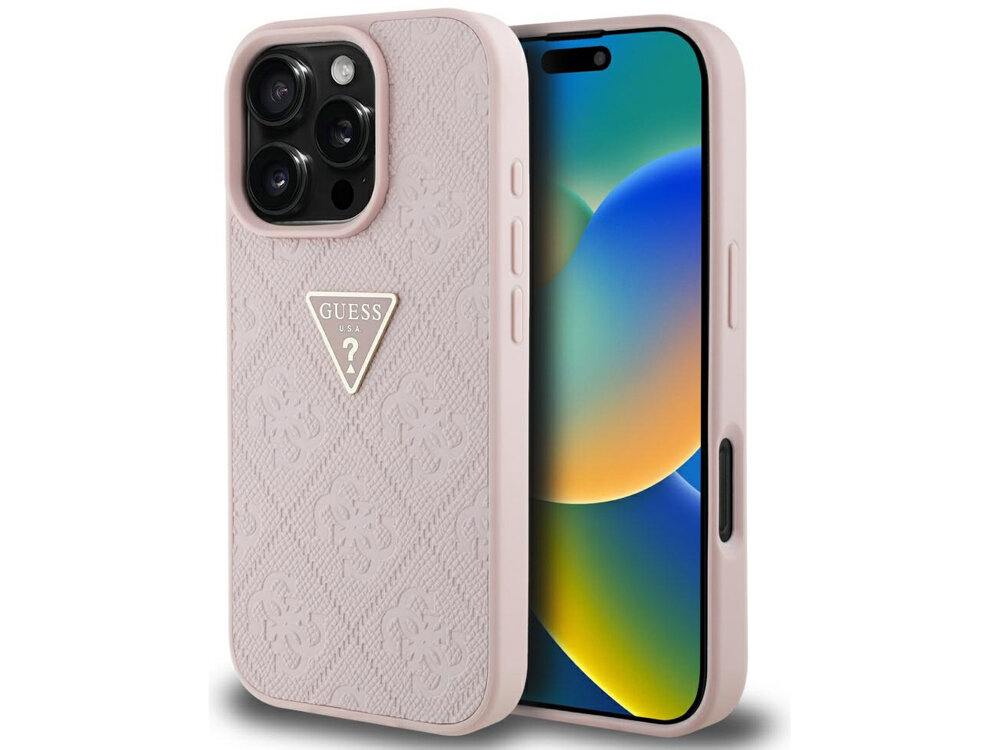 Etui Guess Hot Stamp 4G Pattern Triangle Metal Logo Pokrowiec pokazany z obu stron pokrowiec etui case telefon smartfon