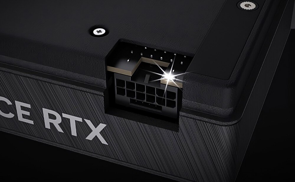 Karta graficzna GIGABYTE Aorus GeForce RTX 5090 Xtreme Waterforce 32GB Zbliżenie na złącza zasilania karty graficznej AORUS RTX, pokazujące solidną konstrukcję i precyzyjne wykończenie