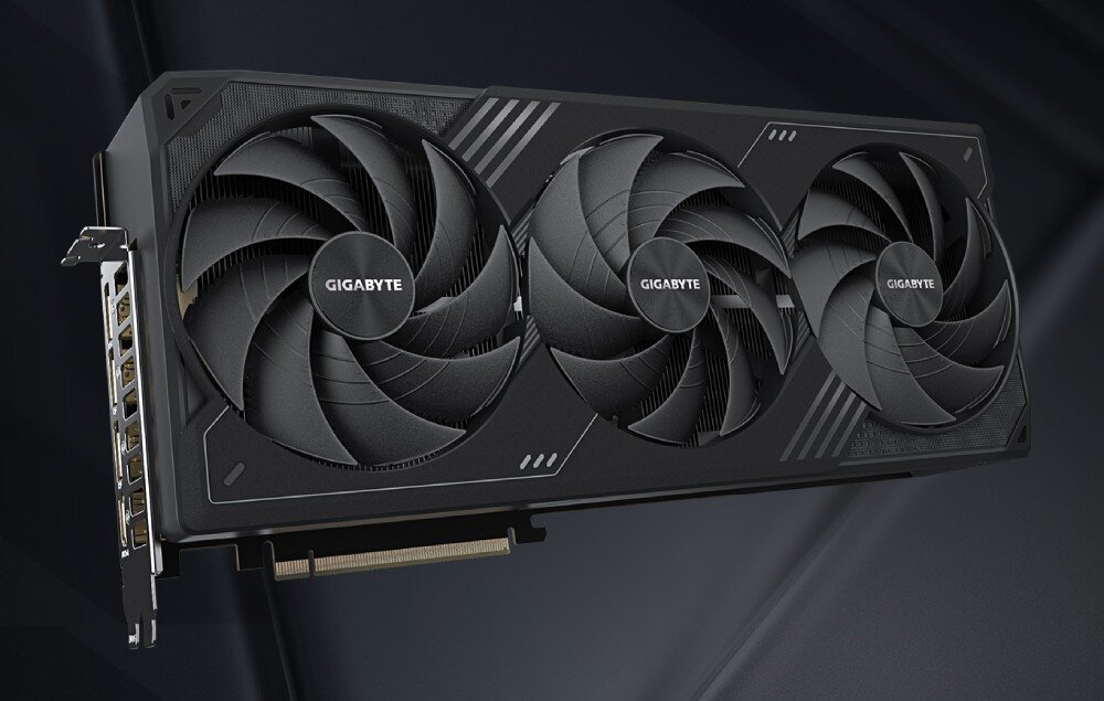 Karta graficzna GIGABYTE GeForce RTX 5090 Windforce OC 32GB DLSS 4 Karta graficzna w ujęciu na czarnym tle