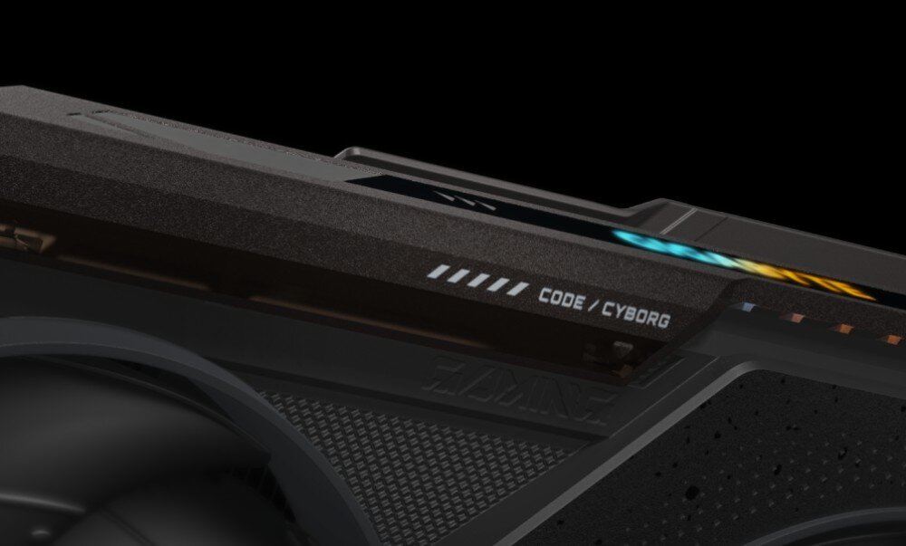 Karta graficzna GIGABYTE GeForce RTX 5070 Gaming OC 12GB Widok tyłu karty z podświetlonymi otworami wentylacyjnymi, podkreślającymi system chłodzenia
