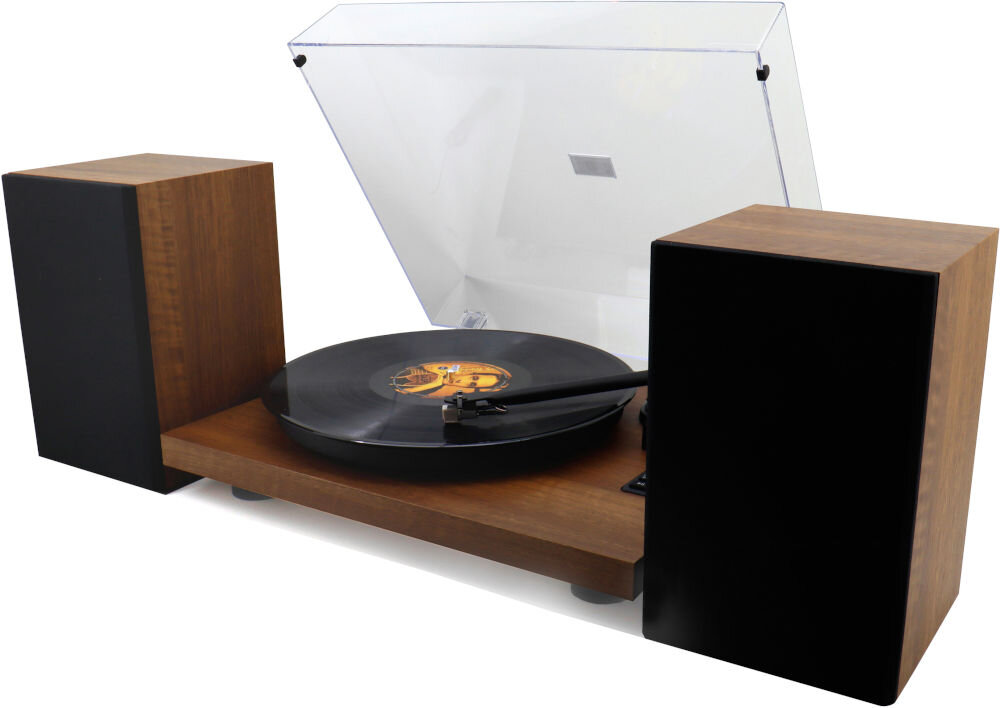 Gramofon SOUNDMASTER PL711BR napęd paskowy prędkość 33 45 RPM, gramofon po skosie na białym tle