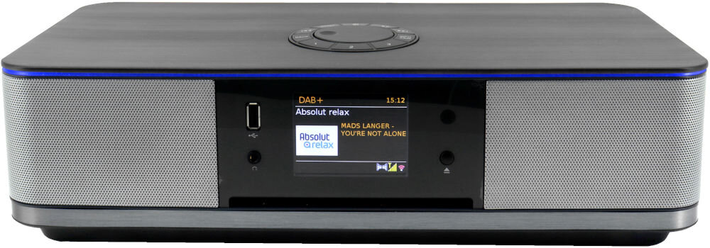 Wieża SOUNDMASTER ICD2023SW aluminiowe panele trwała konstrukcja elegancki wygląd, wieża od frontu na białym tle