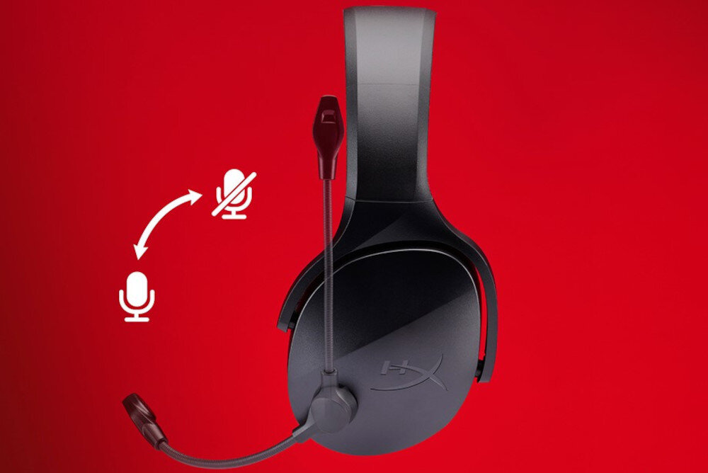 Słuchawki HYPERX Cloud Jet mikrofon boom wyciszanie przez obrócenie komunikacja, słuchawki nauszne z boku ze składanym mikrofonem na czerwonym tle