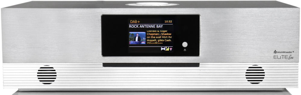 Wieża SOUNDMASTER ICD2080WE dwudrożne głośniki 2x15 W RMS stabilna jakość dźwięku, wieża od frontu na białym tle