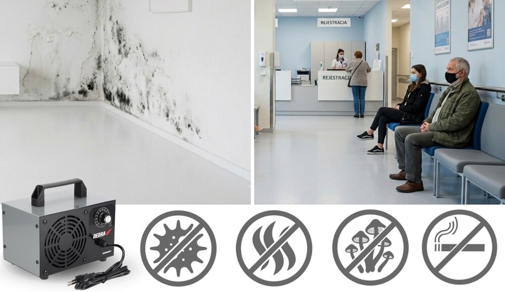 Generator ozonu DEDRA DED6631 w pomieszczeniu, efektywne usuwanie zapachów, poprawa jakości powietrza