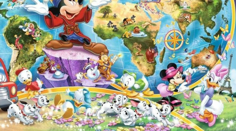 PUZZLE 1000 EL. RAVENSBURGER MAPA WG DISNEY A 157853 kolory elementy motywy kultowi bohaterowie