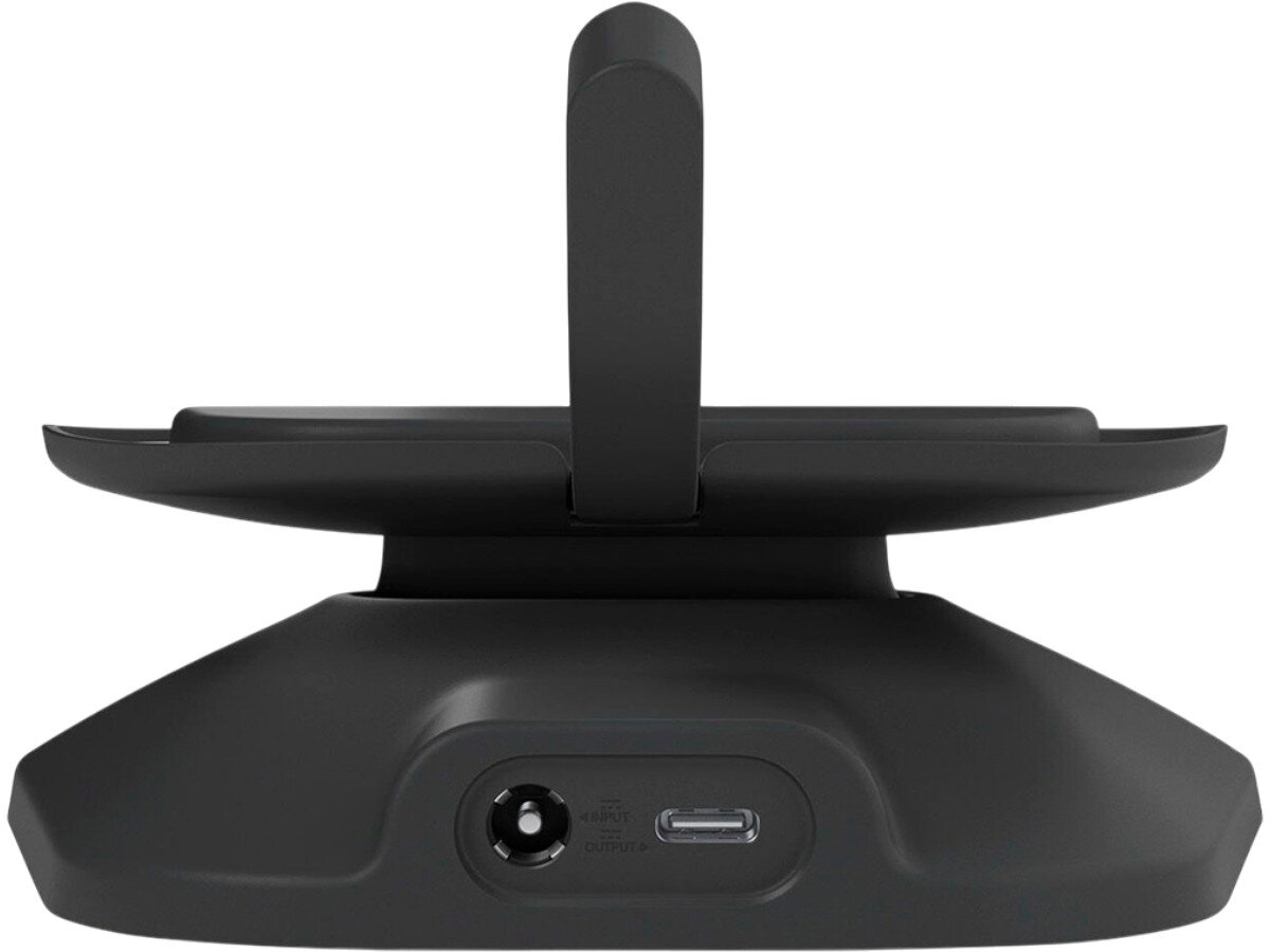 Uchwyt do AMAZON Echo Show 8 (3 gen.) z USB-C Czarny, Alexa, ergonomia, funkcjonalność, trwałość, Tył podstawki z gniazdem zasilania i USB