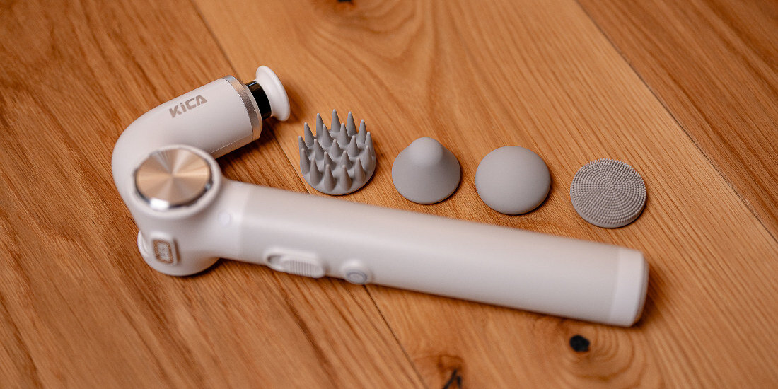 Masażer ręczny KICA FeiyuTech Evo mini Biały dopasowanie do Twoich potrzeb płynna bezstopniowa regulacja prędkości dostosowanie intensywność masaż preferencje cztery wymienne głowice
