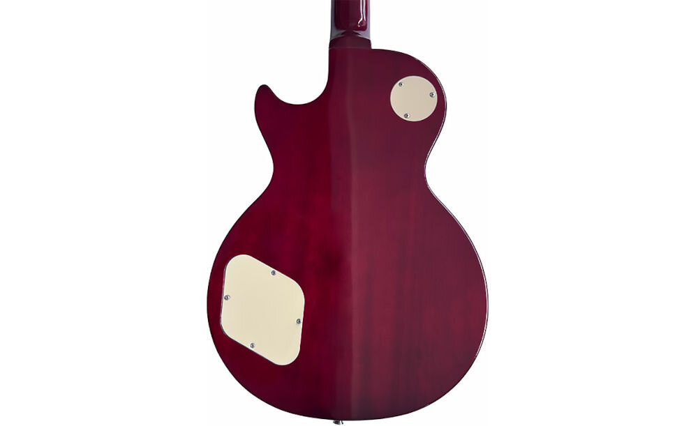 Gitara elektryczna V-TONE VLP1 BK 4/4 lekka z markerami progów dla uczniów, tył korpusu gitary na białym tle