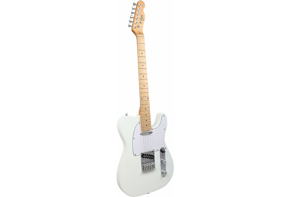 Gitara elektryczna V-TONE ETL39 WH 4/4 - Wygodna gra w każdej sytuacji, gitara ustawiona po skosie