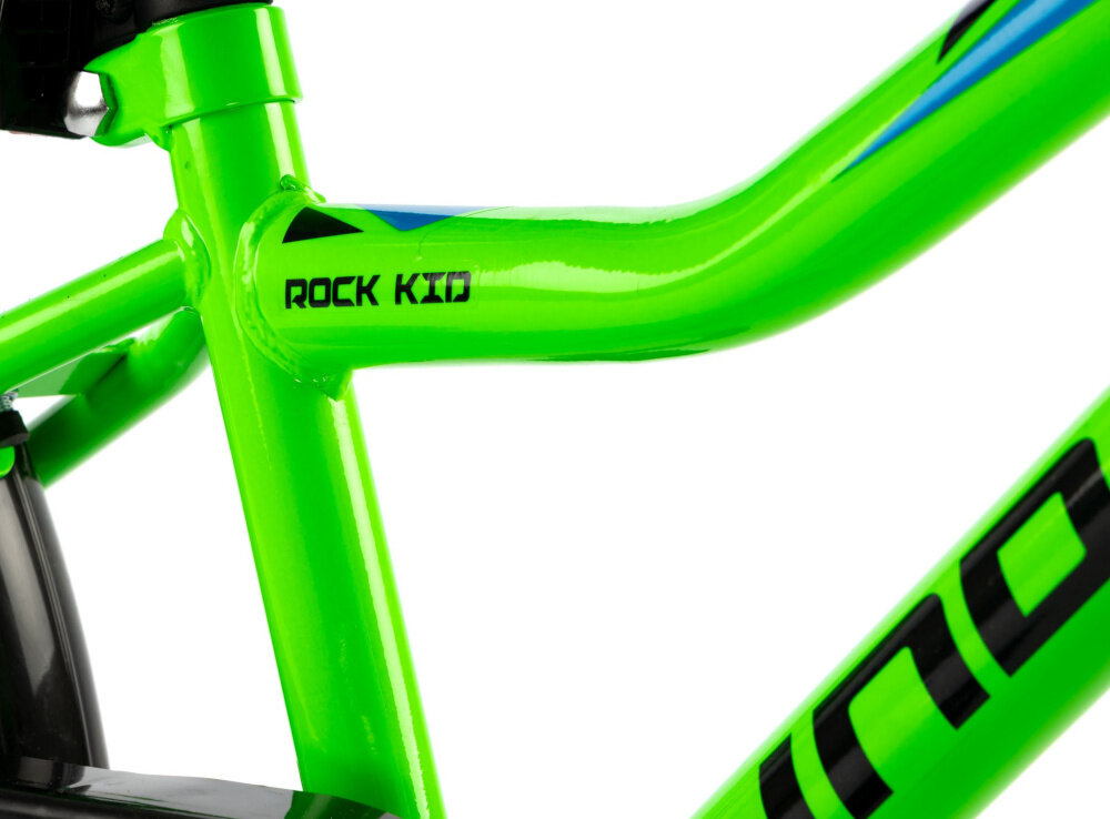 Rower dziecięcy INDIANA Rock Kid 18 cali dla chłopca Zielono-niebieski zbliżenie na ramę odpowiednio wyselekcjonowane materiały stalowa 9-calowa rama dostosowana do najmłodszych geometria ponadprzeciętna odporność na uszkodzenia mechaniczne i działanie czynników zewnętrznych wybór rozmiaru ramy Twój wzrost mierzony w zrelaksowanej pozycji typ roweru