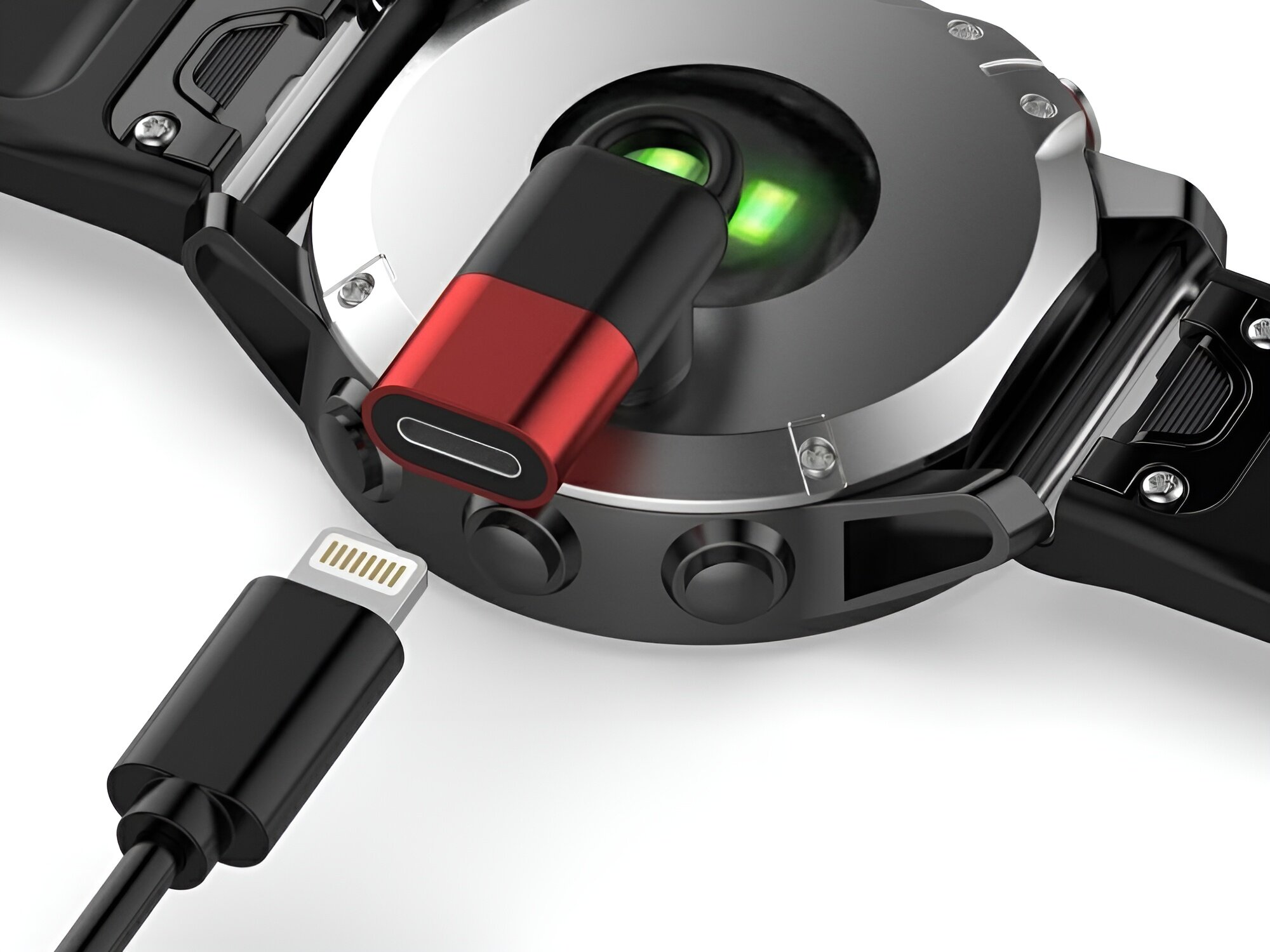Adapter MajesticLine Lightning do Garmin
adapter podłączony do zegarka przejściówka końcówka złącze