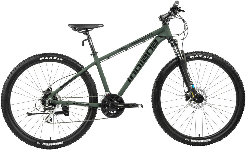 Rower górski MTB INDIANA X-Pulser 2.9 M19 29 cali męski Zielony rower na białym tle widoczny z boku 19-calowa aluminiowa rama rower zwinny lekki łatwo go podnieść odporność na korozję wybór rozmiaru ramy Twój wzrost mierzony w zrelaksowanej pozycji typ roweru dla osób o wzroście od 174 do 180 cm