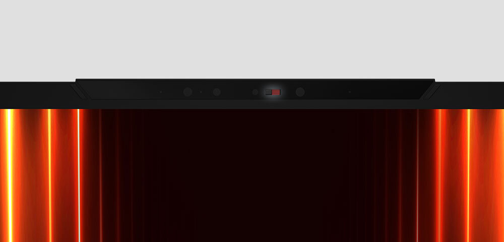 Ekran laptopa z czerwoną lampką, na którym znajduje się zaślepka kamery internetowej. kompleksowy zestaw portów We/Wy