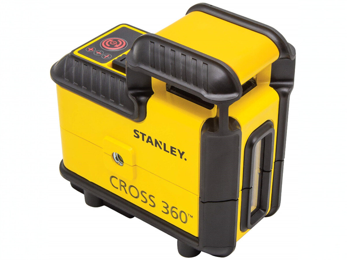 Laser liniowy STANLEY STHT77640-1, Quicklink, elastyczność, statyw, efektywność, na białym tle laser liniowy frontem lewo skos