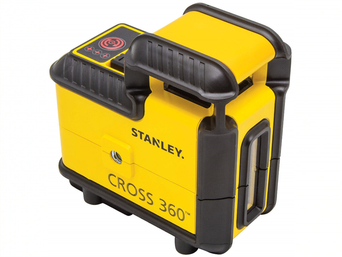 Laser liniowy STANLEY STHT77640-1, Quicklink, elastyczność, statyw, efektywność, na białym tle laser liniowy frontem lewo skos