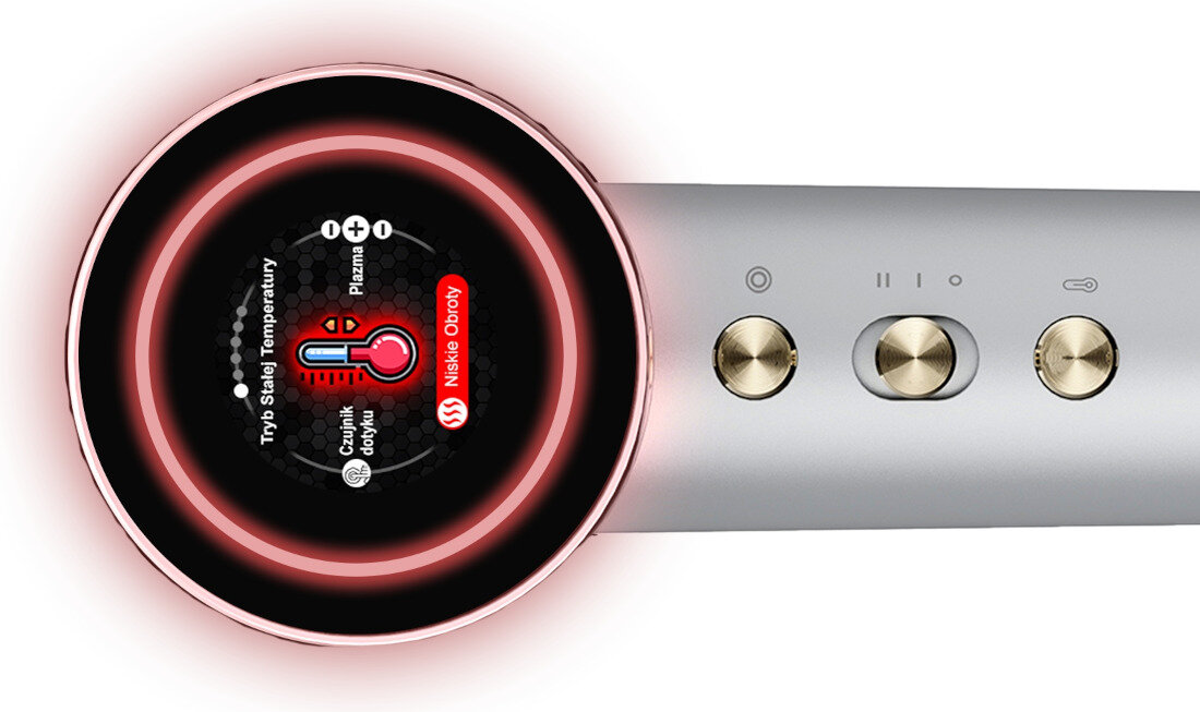 Suszarka SKINVIBE Aurea Family X Plasma SV-001SL Srebrny 1600W Łatwa obsługa pełna kontrola Intuicyjny interfejs czytelny ekran LCD precyzja ustawienia temperatura prędkość nadmuchu bezpieczne użytkowanie optymalne rezultaty