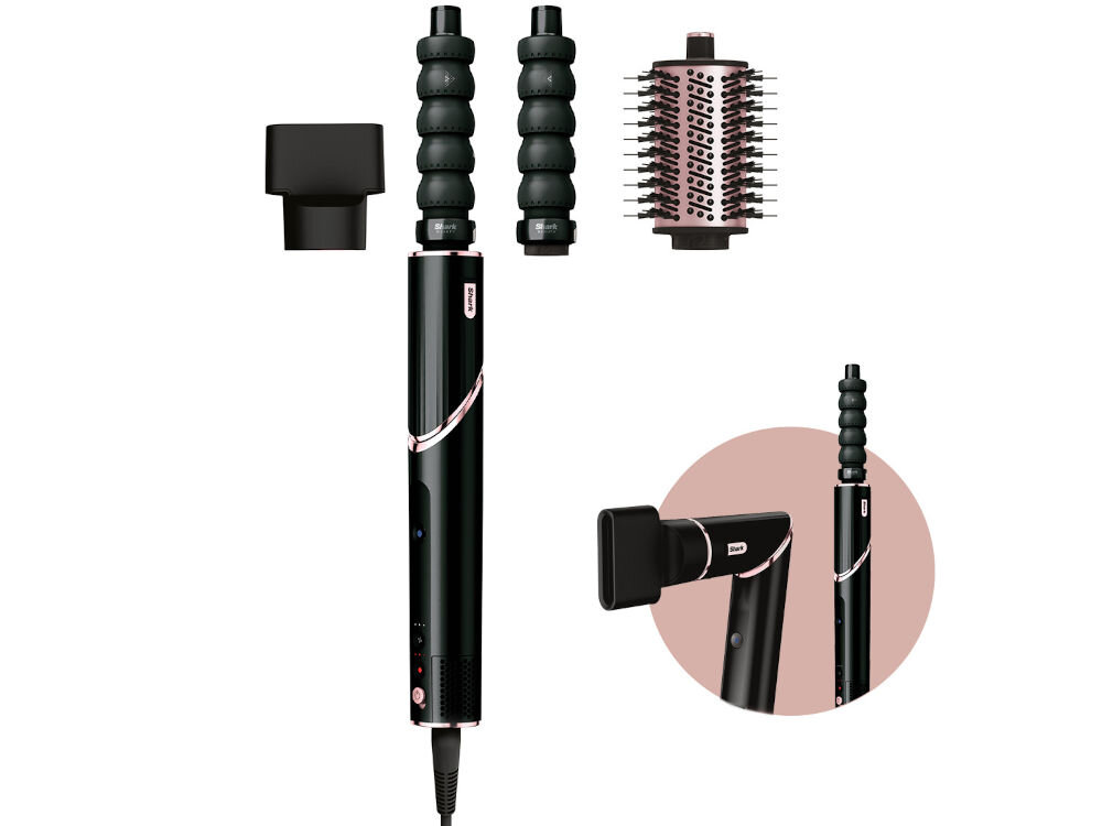 Suszarko-lokówka SHARK HD426EU Flexstyle Czarny 32 mm 1400 W koncentrator szczotka owalna 2 automatyczne nasadki do loków etui przewodnik po fryzurach dokumentacja białe tło