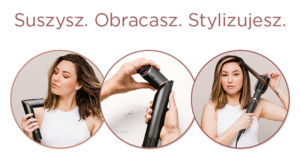 Suszarko-lokówka SHARK HD426EU Flexstyle Czarny 32 mm 1400 W jasne tło kobieta kręcąca włosy druga kobieta używa dyfuzora do loków obrazek pokazujący przekształcanie urządzenia  suszenie wszechstronne urządzenie wysuszenie i wystylizowanie włosów na różne sposoby aktywacja funkcji Flex zmiana ustawienia głowicy przekształcenie suszarki w urządzenie do stylizacji włosów 