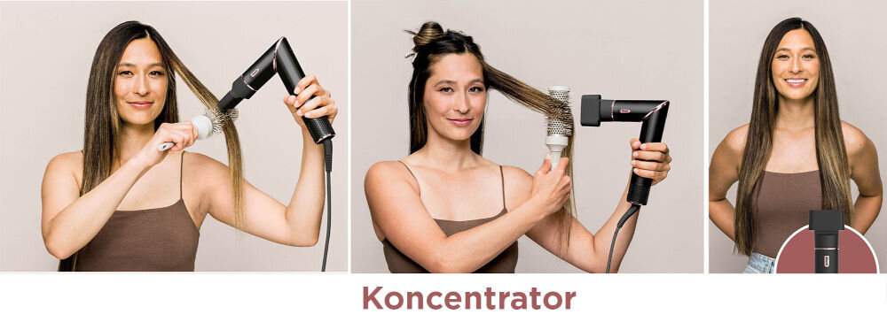 Suszarko-lokówka SHARK HD426EU Flexstyle Czarny 32 mm 1400 W kobieta suszy włosy na szczotkę czarna suszarka z założonym koncentratorem koncentrator nasadka do suszenia włosów szybkie równomierne suszenie dowolne obracanie precyzyjna stylizacja włosów dostosowanie do różnych potrzeb wszechstronne urządzenia skrócony czas suszenia poprawa jakości stylizacji zdrowy wygląd włosów 