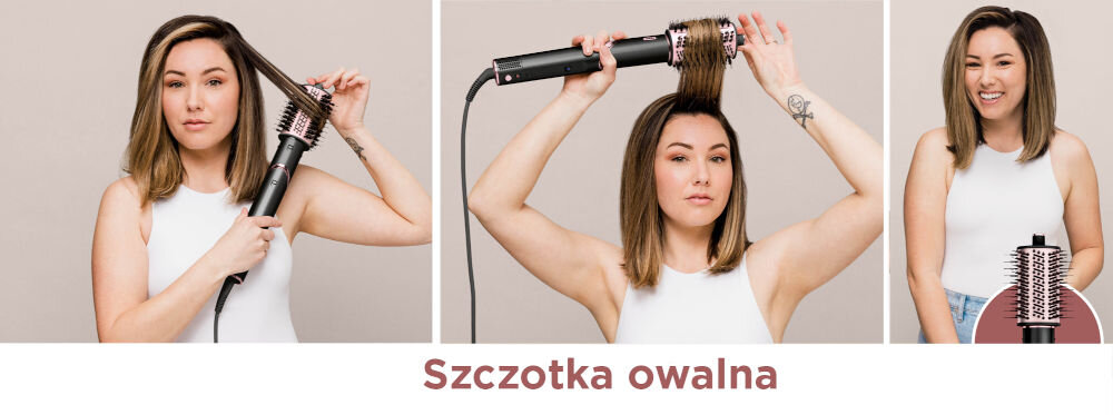 Suszarko-lokówka SHARK HD426EU Flexstyle Czarny 32 mm 1400 W kobieta nawija włosy na owalną szczotkę czarna suszarka owalna szczotka do włosów wygładzenie zmniejszenie puszenia dodanie objętości i sprężystości specjalne włókna wygładzające na zaokrąglonej krawędzi chwytają wygładzają nabłyszczają włosy włókna rozczesujące efektywne rozczesywanie włosów gładkość lśniący wygląd do codziennej pielęgnacji włosów zdrowo i zadbanie wyglądające włosy