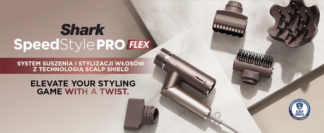 Suszarka SHARK HD542EU SpeedStyle Pro Flex Srebrny 1700 W wygląd design prezentacja wizualizacja Wielofunkcyjne urządzenie