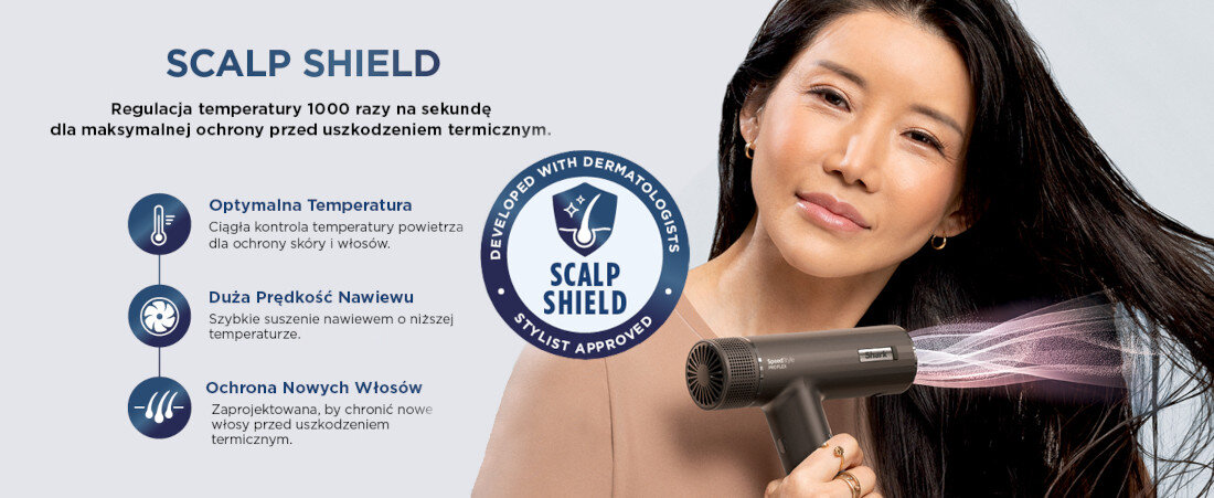 Suszarka SHARK HD542EU SpeedStyle Pro Flex Srebrny 1700 W Tryb Scalp Shield Czujniki ochrona włosów zdrowy, sprężysty wygląd i odpowiednie nawilżenie naturalny połysk i witalność