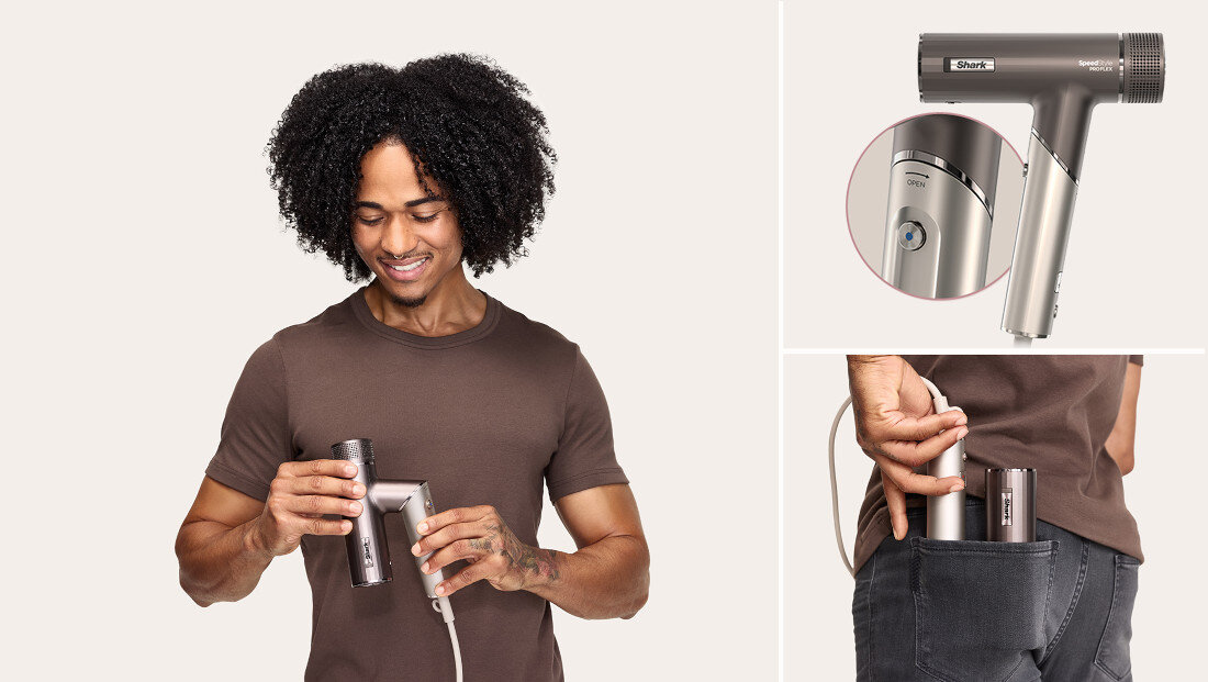Suszarka SHARK HD542EU SpeedStyle Pro Flex Srebrny 1700 W Mobilny rozmiar wymiary waga lekka konstrukcja stylizacja składany uchwyt Elegancki design 