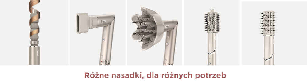 Suszarko-lokówka SHARK HD446SLEU Flexstyle Szary 30, 40 mm 1400 W białe tło ilustracje końcówek do loków do prostowania dyfuzor koncentrator dedykowane nasadki różnorodne stylizacje włosów podkręcanie nadawanie objętości wygładzanie modelowanie prostowanie sześć rodzajów końcówek szeroka gama możliwości zaskakiwanie fryzurą i wyglądem nasadki efekty jak z salonu upragniona fryzura w prosty i szybki sposób