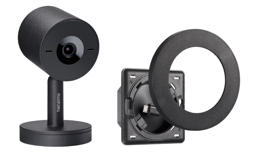 Kamera NETATMO Advance Wewnętrzna, Wi-Fi Czarny kamera na białym tle z adapterem PoE technologia identyfikacji twarzy personalizacja powiadomień i automatyczne dostosowanie alertów bezpieczeństwo aplikacja mobilna Home + Security podgląd na żywo konfiguracja ustawień