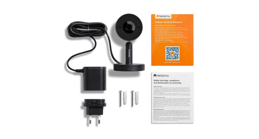 Kamera NETATMO Advance Wewnętrzna, Wi-Fi Czarny zestaw na Czarnym tle w zestawie kamera karta pamięci adapter sieciowy zestaw montażowy dokumentacja