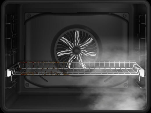 Wnętrze piekarnika z funkcją czyszczenia parowego SteamShine usuwającą zabrudzenia z rusztu.