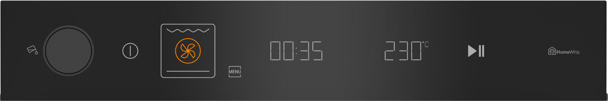 Elektroniczny panel sterowania czarnego piekarnika Beko z wyświetlaczem LED pokazującym czas 00:35, temperaturę 230°C oraz aktywną ikonę termoobiegu.