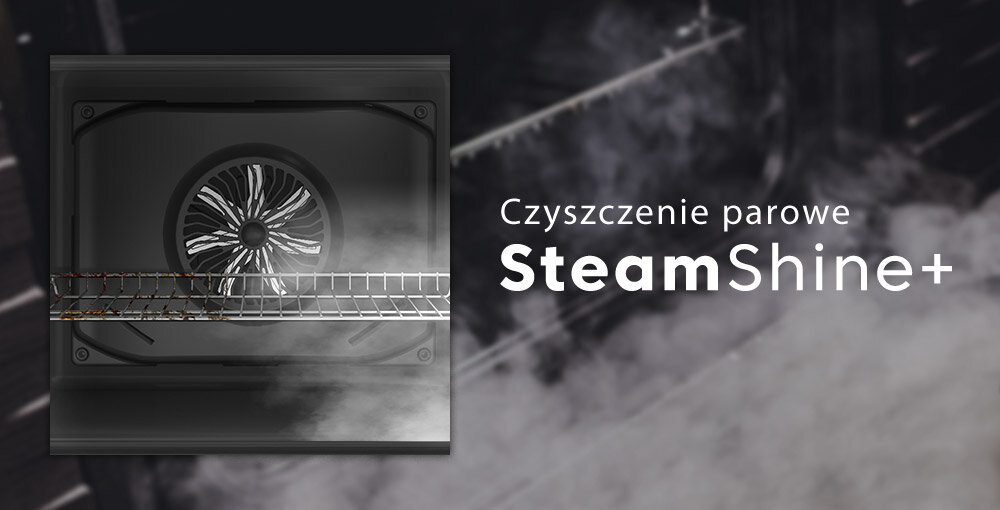 PIEKARNIK BEKO XBCBIS17300KSB wizualizacja otwarty wnętrze para Czyszczenie parowe SteamShine+ czyszczenie szmatką para
