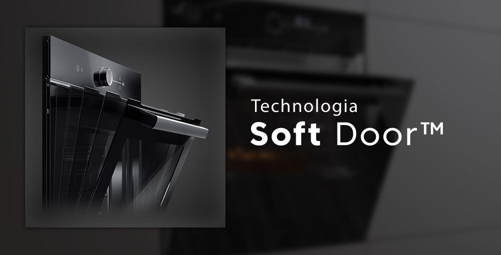 PIEKARNIK BEKO XBCBIS17300KSB wizualizacja uchylone drzwiczki bok Soft Door ciche delikatne lekkie zamykanie otwieranie drzwi bez trzaskania hałasu bezpiecznie bezszelestnie