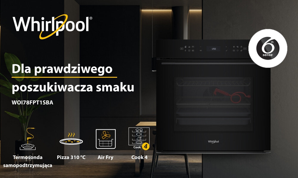 PIEKARNIK WHIRLPOOL WOI118FPT2SSMA lifestyle baner top logo marka front zamknięty ikony infografika